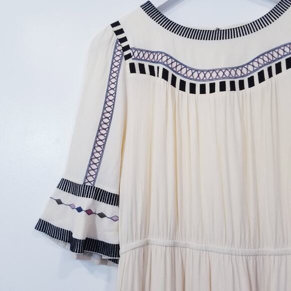 Ba&sh Cream Embroidered Bell Sleeves Lady Dress - Picture 11 of 13